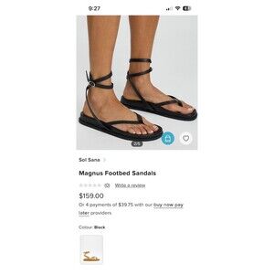 Sol Sana Magnus Footbed Sandals Womens Size 9 (40) Black Thong Ankle Wrap Flat